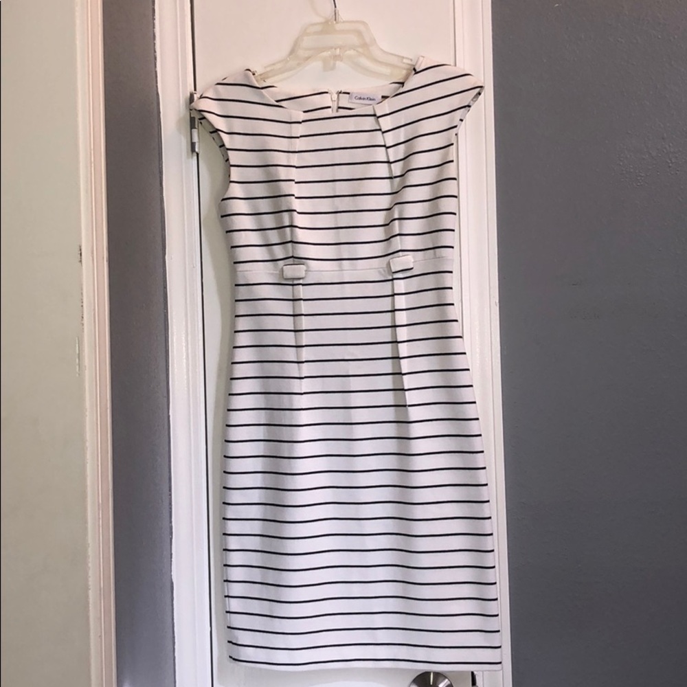 Calvin Klein white and black stripped dress